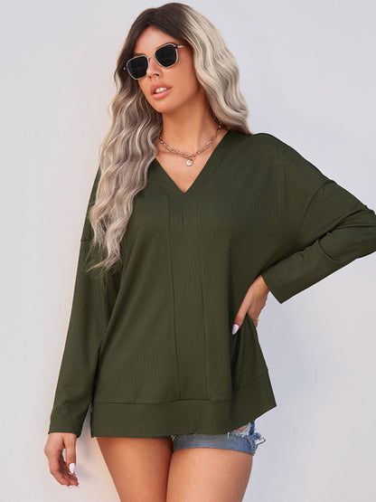 Women's solid color Pullover thin knit V-neck knit top