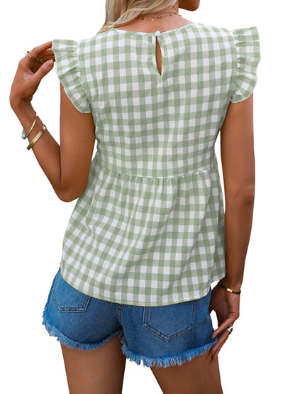 Women's V-neck sleeveless Plaid top