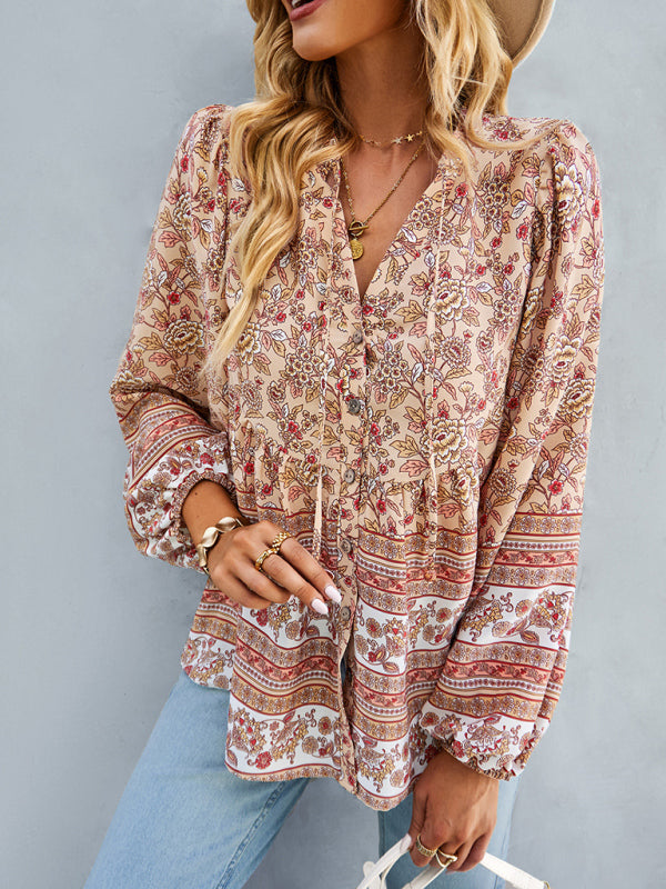 Women's Bohemian temperament commuter long sleeved top