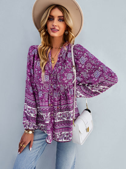 Women's Bohemian temperament commuter long sleeved top
