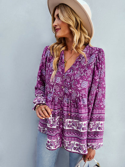 Women's Bohemian temperament commuter long sleeved top