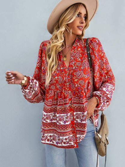 Women's Bohemian temperament commuter long sleeved top