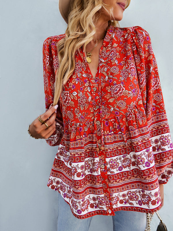 Women's Bohemian temperament commuter long sleeved top
