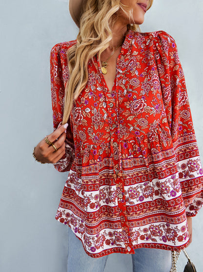 Women's Bohemian temperament commuter long sleeved top