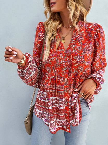 Women's Bohemian temperament commuter long sleeved top