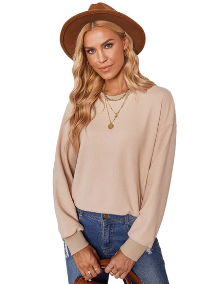 Women's fashion solid color round neck knit top