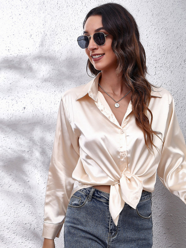 Women's Satin imitation silk long sleeved shirt