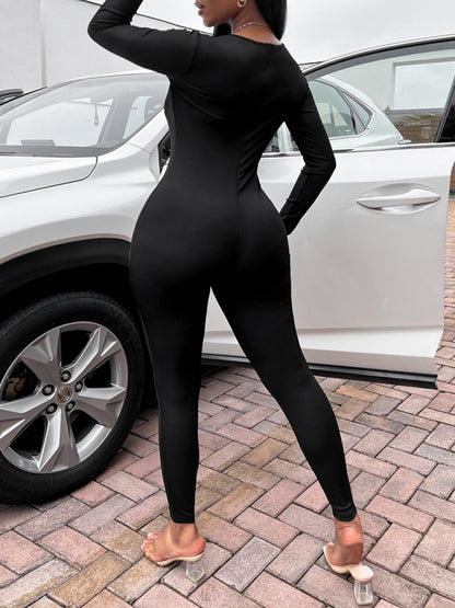 Women's solid color slim fit hip lifting Jumpsuit