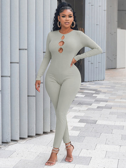 Women's solid color slim fit hip lifting Jumpsuit