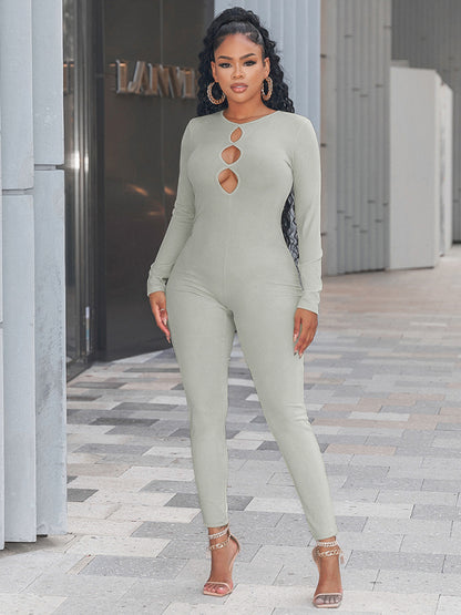 Women's solid color slim fit hip lifting Jumpsuit