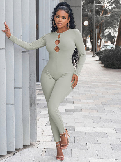 Women's solid color slim fit hip lifting Jumpsuit