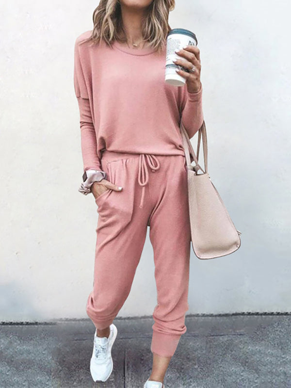 Women's Loose Solid Color Long Sleeve Casual Suit