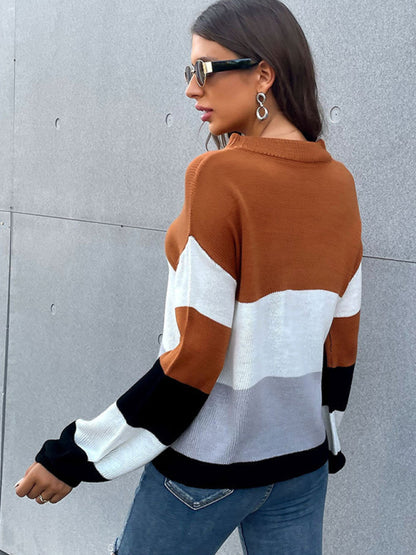 Women's Casual Fashion Long Sleeve Colorblock Sweater