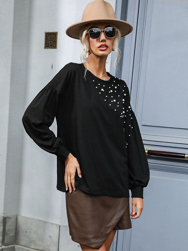 Vintage Top Beaded Long Sleeve Black Knit Sweater