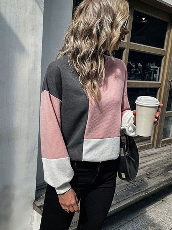 women's patchwork knitted top long sleeve colorblock knitted sweater