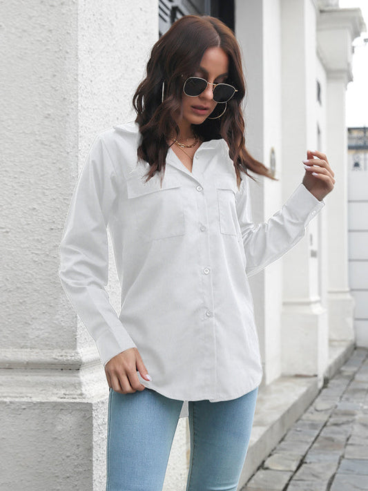 Women's double pocket long sleeve loose shirt