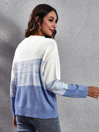 Women's gradient color block off shoulder knitted sweater