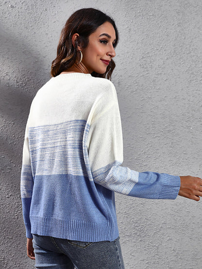 Women's gradient color block off shoulder knitted sweater