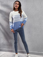 Women's gradient color block off shoulder knitted sweater