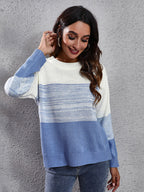 Women's gradient color block off shoulder knitted sweater
