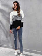 Women's gradient color block off shoulder knitted sweater