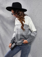 Women's gradient color block off shoulder knitted sweater