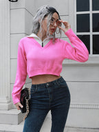 Women's zip Lapel color blocking short sweater