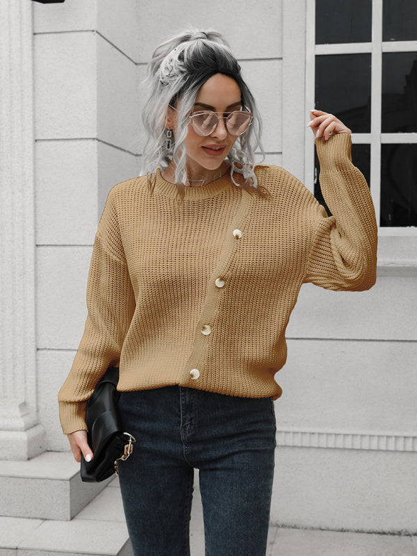 Women's button loose long sleeve sweater