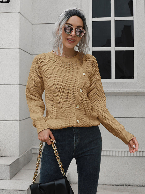 Women's button loose long sleeve sweater