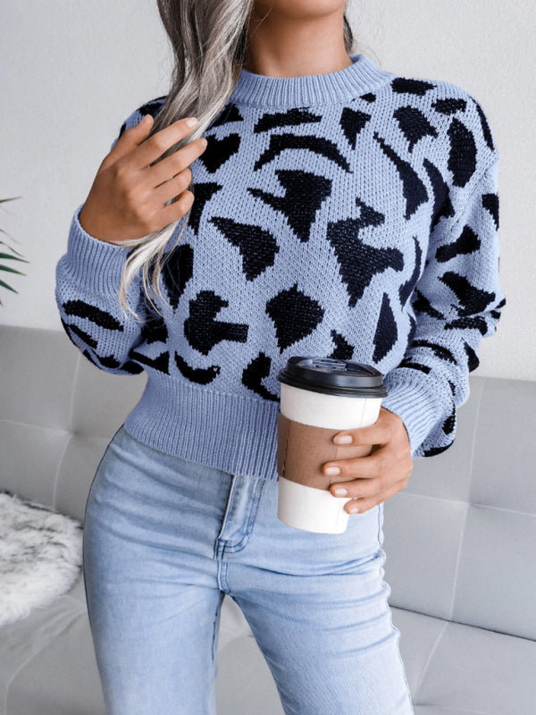 Women's casual leopard waist closed knit navel sweater