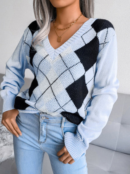 Women's diamond leisure long sleeve sweater