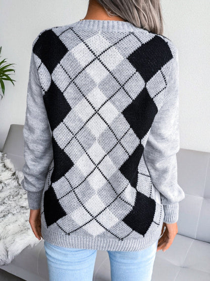 Women's diamond leisure long sleeve sweater