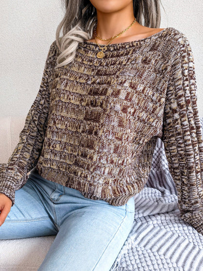 Women's fashion color fried dough twist long sleeve off shoulder knitted sweater