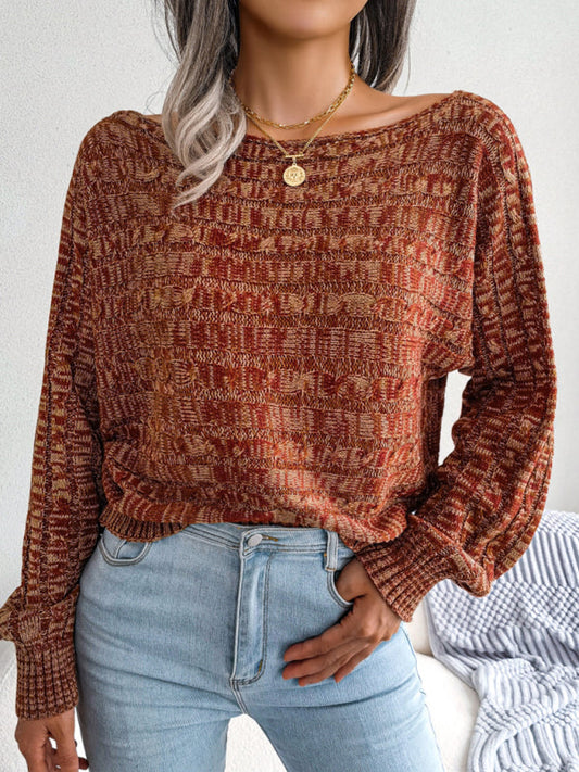 Women's fashion color fried dough twist long sleeve off shoulder knitted sweater