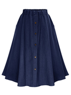 Women's High Waist Solid Color Mid Length Denim Skirt