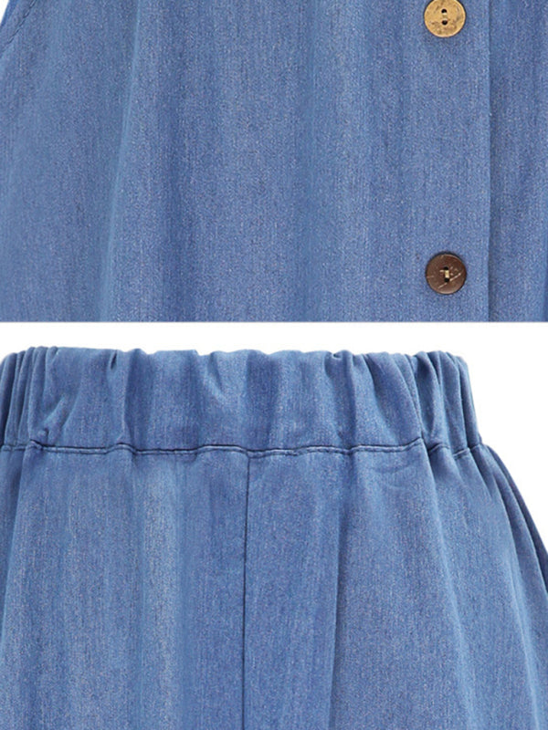 Women's High Waist Solid Color Mid Length Denim Skirt