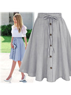 Women's Lace-Up Single-Breasted Pinstripe Midi Skirt