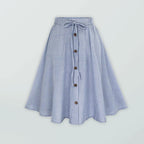 Women's Lace-Up Single-Breasted Pinstripe Midi Skirt
