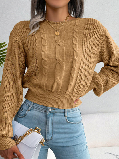 Women's leisure fried dough twist Lantern Sleeve waist knit sweater