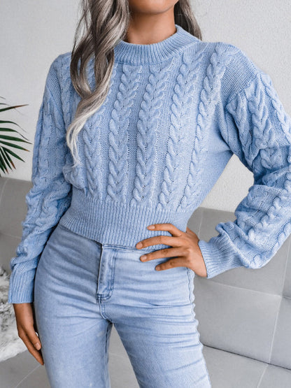 Women's Dropped Sleeves Twisted Waist Knit Crop Sweater