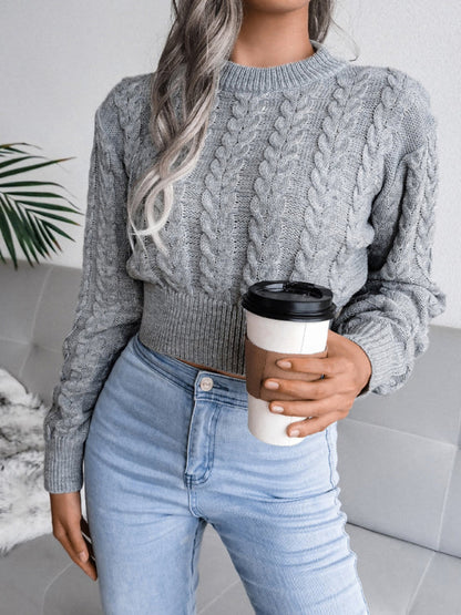 Women's Dropped Sleeves Twisted Waist Knit Crop Sweater