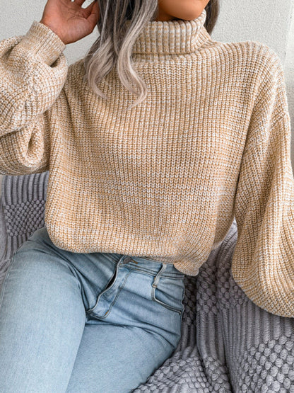 Women's Lantern Drop Sleeve Turtleneck Knit Sweater