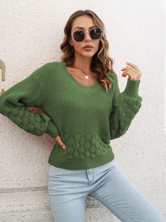 Women's Balloon Sleeve V-Neck Knit Sweater