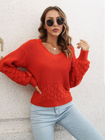 Women's Balloon Sleeve V-Neck Knit Sweater