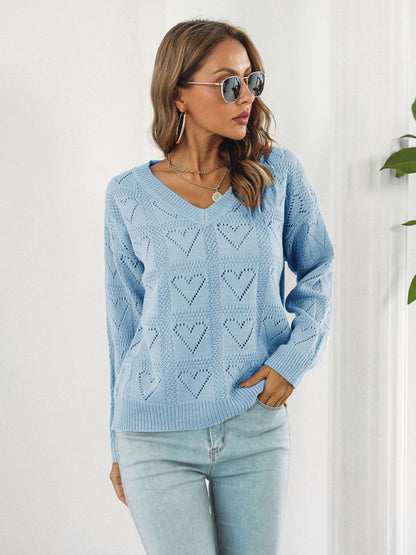 Women's Cutout Heart Plaid Drop-Shoulder Sleeve Sweater