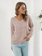 Women's Cutout Heart Plaid Drop-Shoulder Sleeve Sweater