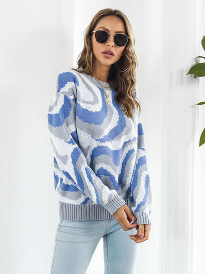 Women's Tie-Dye Jacquard Drop-Shoulder Sleeve Sweater