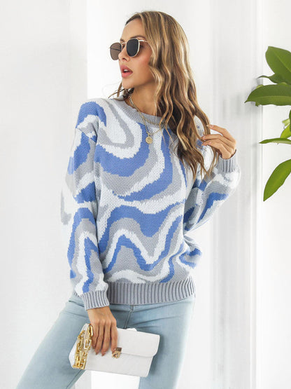 Women's Tie-Dye Jacquard Drop-Shoulder Sleeve Sweater