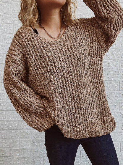 V-Neck Drop-Shoulder Sleeve Knit Sweater Sweater