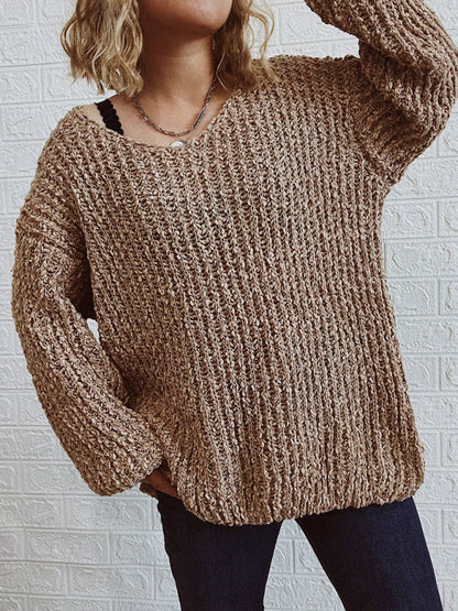 V-Neck Drop-Shoulder Sleeve Knit Sweater Sweater